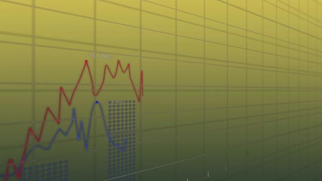 Animación-De-Múltiples-Gráficos-Con-Números-Cambiantes-Sobre-Un-Patrón-De-Cuadrícula-Sobre-Fondo-Abstracto