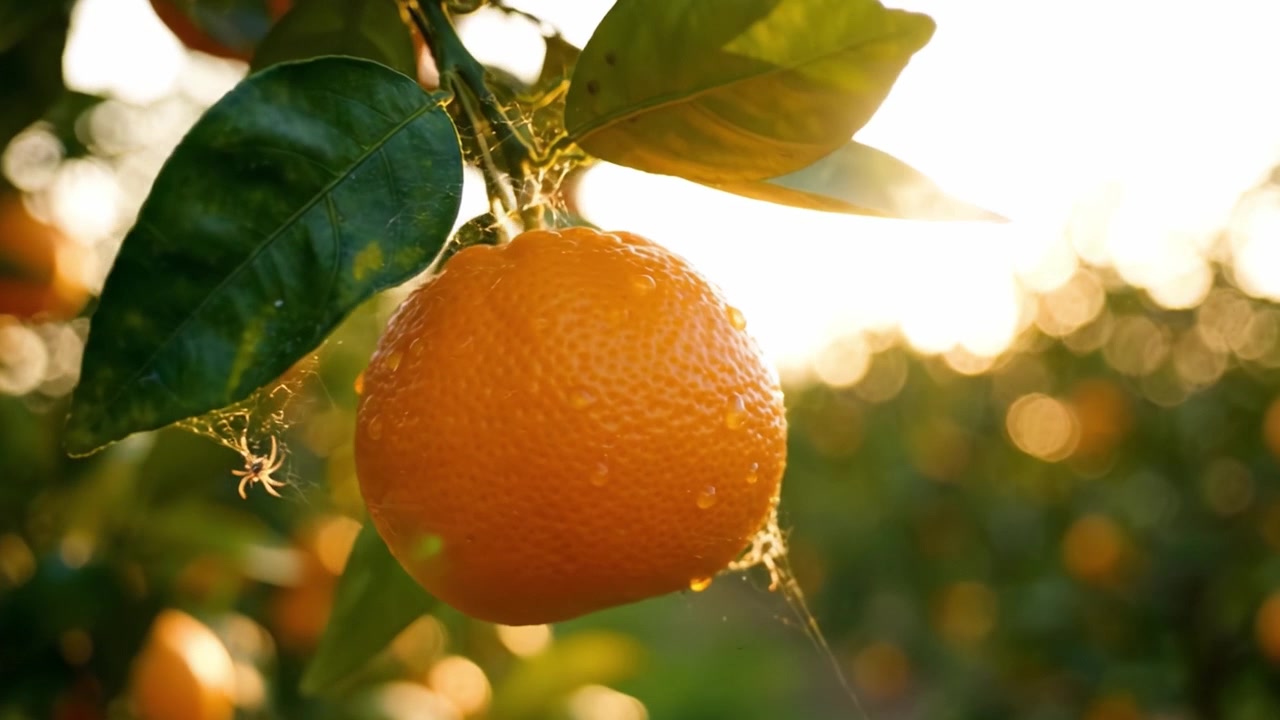 Affascinante Agrumeto al Tramonto: Un Viaggio Mozzafiato Attraverso Arance Vivaci che Brillano nella Calda Luce Serale, Mettendo in Mostra l'Abbondanza e la Bellezza della Natura