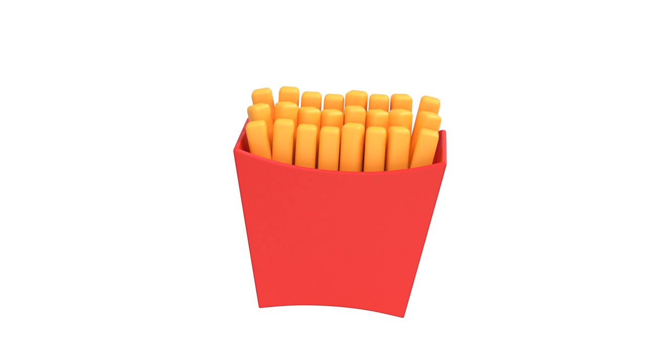 Rendering 3D di patatine fritte in una scatola rossa