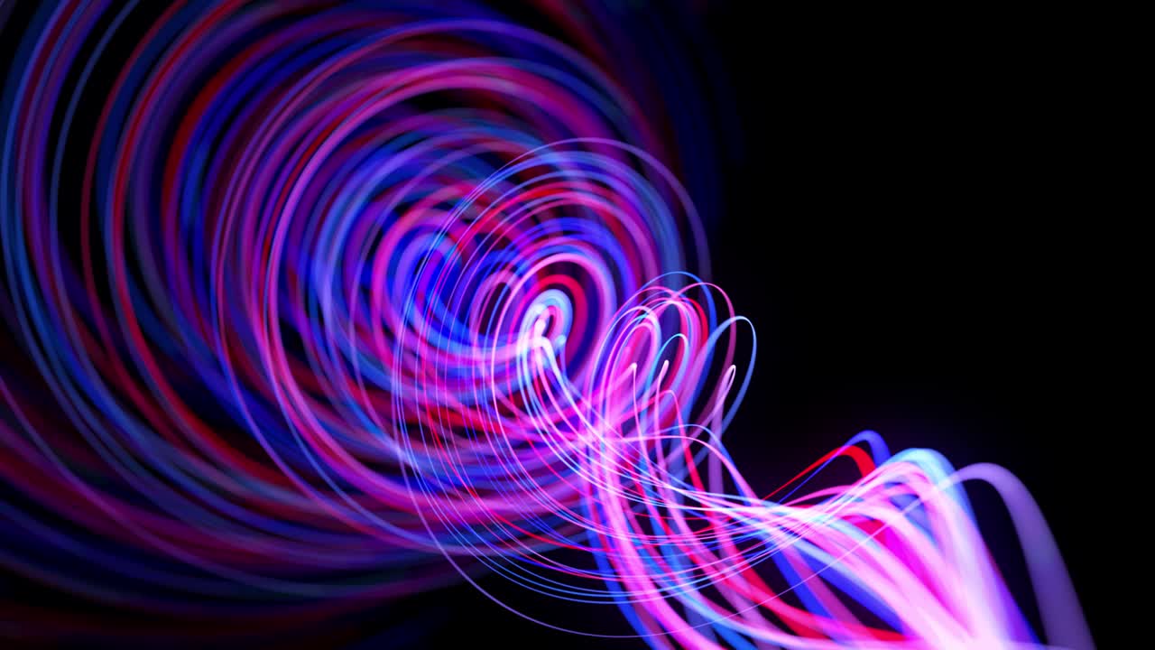 Light flow bg in 4k. Abstract looped background with light trails, stream of red blue neon lines in space move to form looped spiral shapes. Modern trendy motion design background. Light effect,
