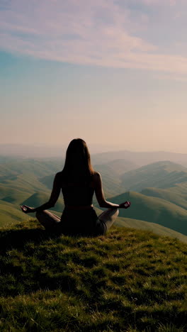 woman meditating on a mountain top at sunrise