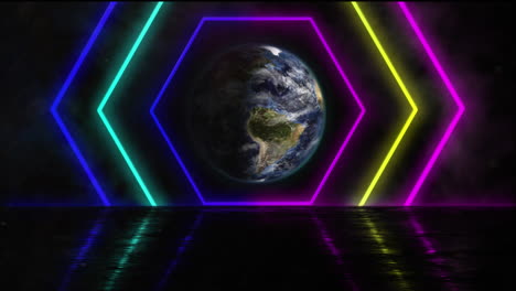 animation of glowing neon tunnel over globe