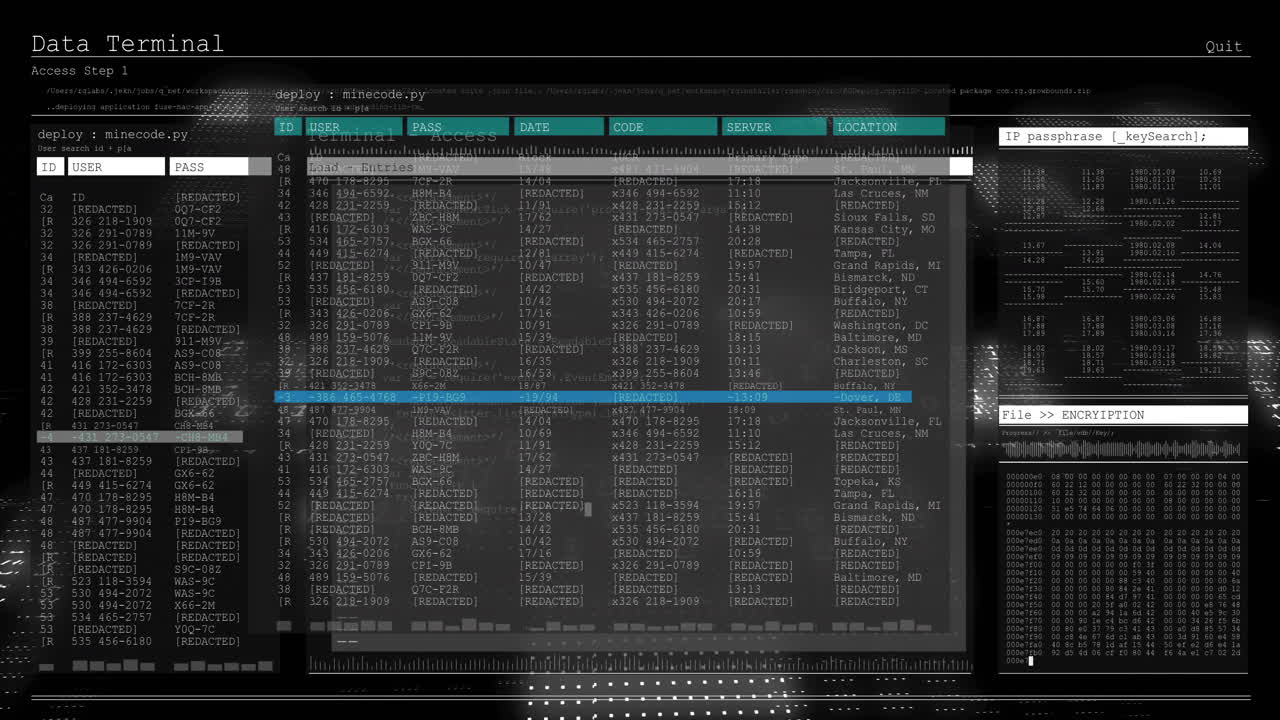 animación de capas de procesamiento de datos en la interfaz con fondo negro