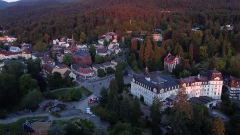 aerial sunset view over schlossplatz in badenweiler spa town, germany