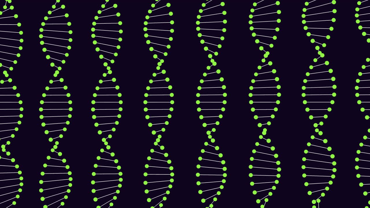 Abstract art: Pink dots forming a zigzag pattern on a black backdrop, resembling the iconic structure of DNA strands. A blend of creativity and science