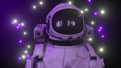 astronauta rodeado de luces de neón intermitentes. concepto de música y club nocturno. animación 3d de un bucle sin costuras