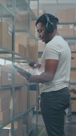 warehouse worker scanning inventory on tablet