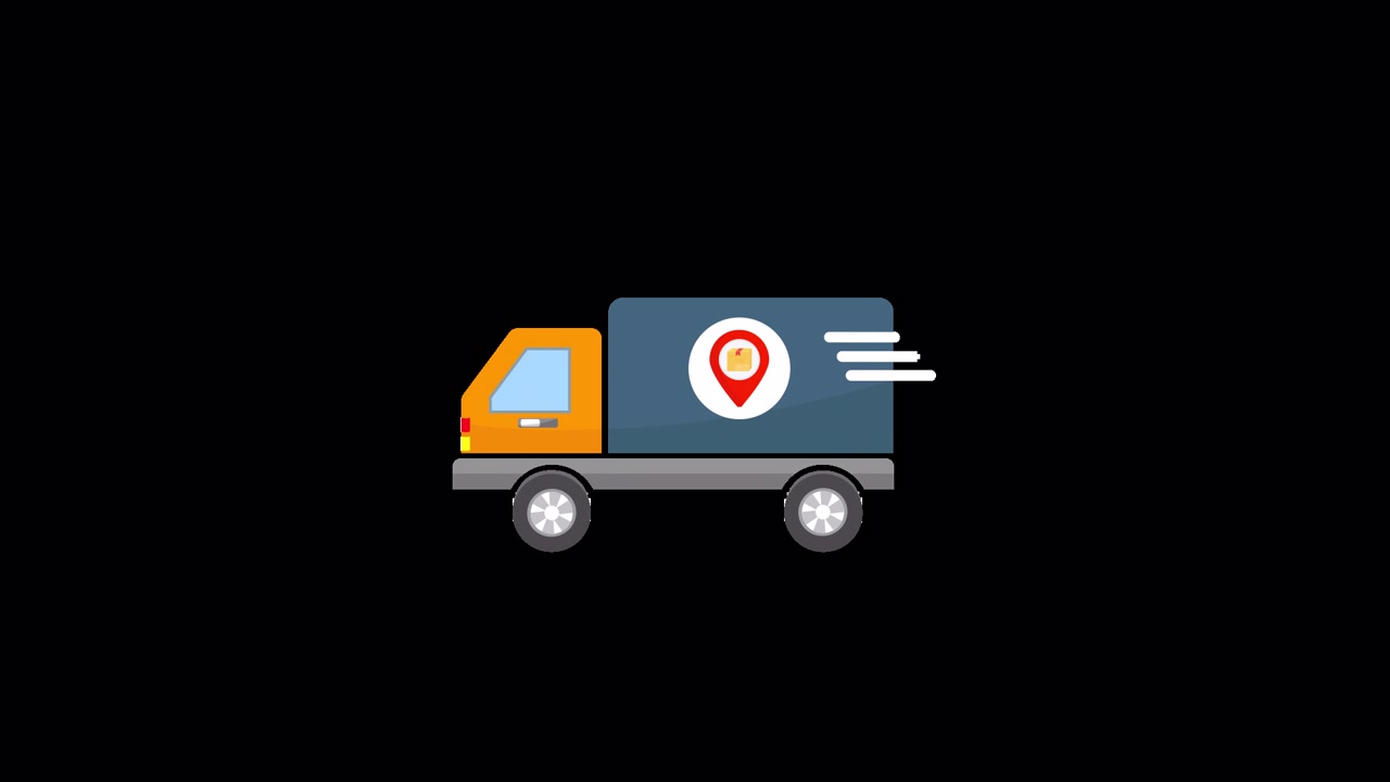Animated Delivery Truck with Location Pin and Package Icon