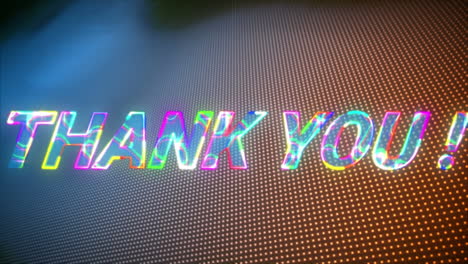 animation of glowing thank you text over blue and orange background