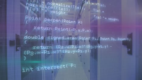 animation of data processing against empty computer server room