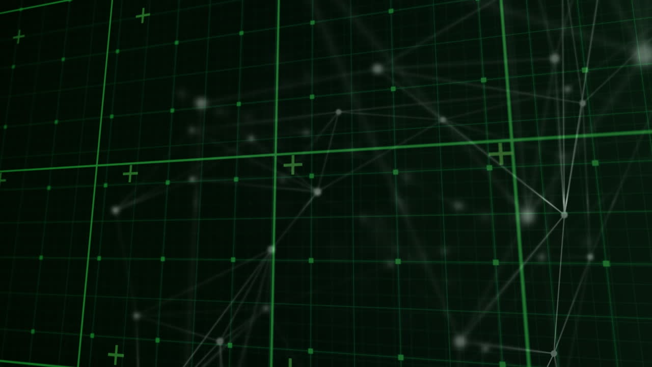 Animation of network of connections and grid in digital space