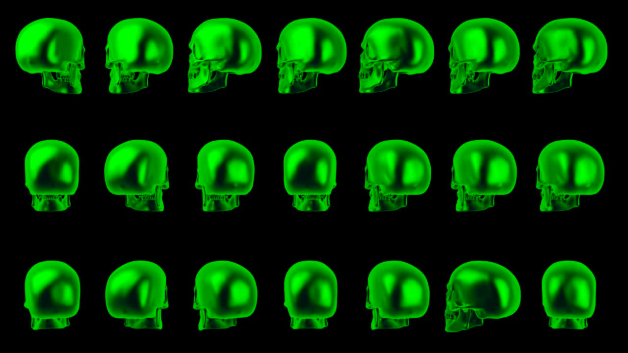 Green poisoned skulls halloween background. Loop 3d animation
