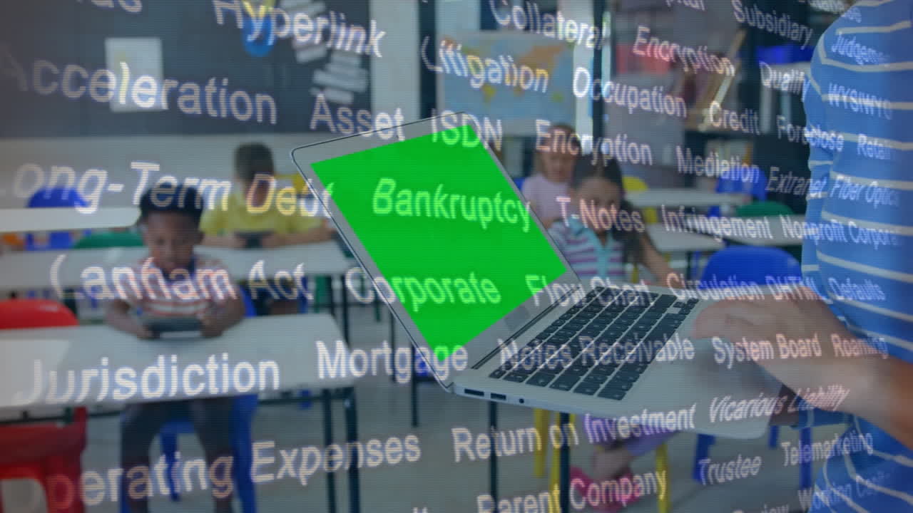 노트북을 사용하는 교사에 대한 바이너리 코딩의 애니메이션