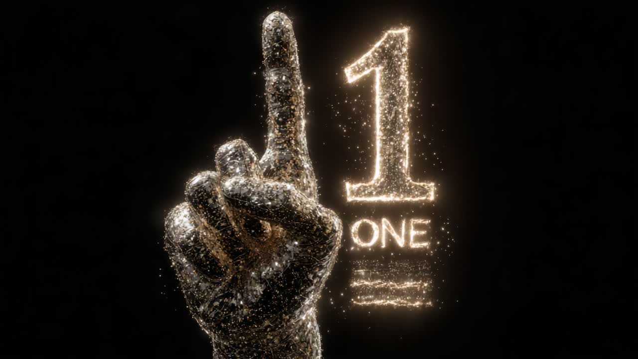 A Stunning Visual Representation of Number One with Sparkling Effects and a Hand Gesture Highlighting the Concept of Being Number One in a Creative and Artistic Display