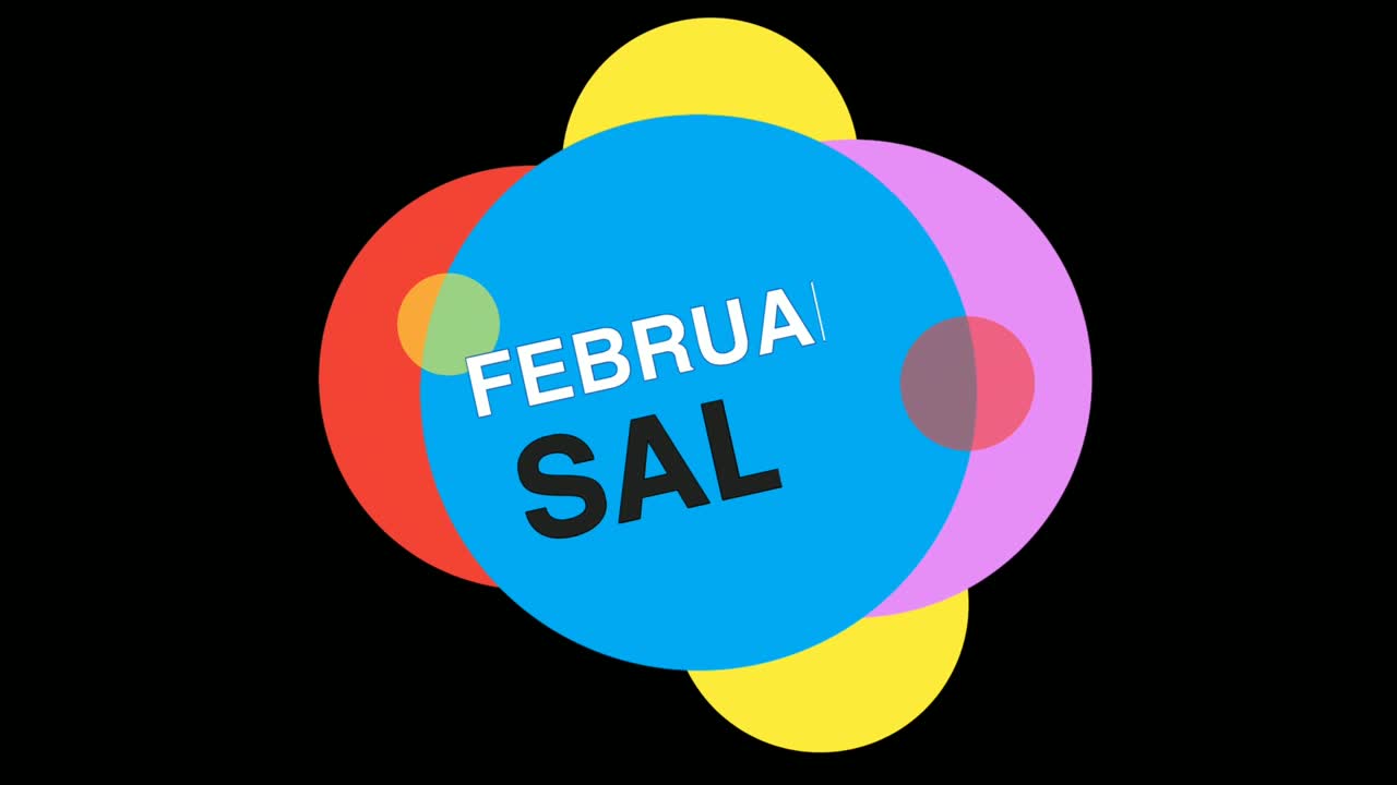 2월 판매 플래트 스타일 스티커 배너 다채로운 라벨 팝업 프로모션 애니메이션 4k 판매, 할인, 거래, 특별 제안 또는 블랙 프라이데이 이벤트