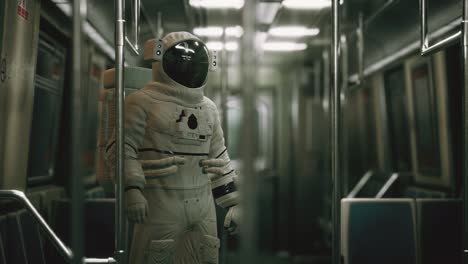 astronaut inside of the old non-modernized subway car in usa