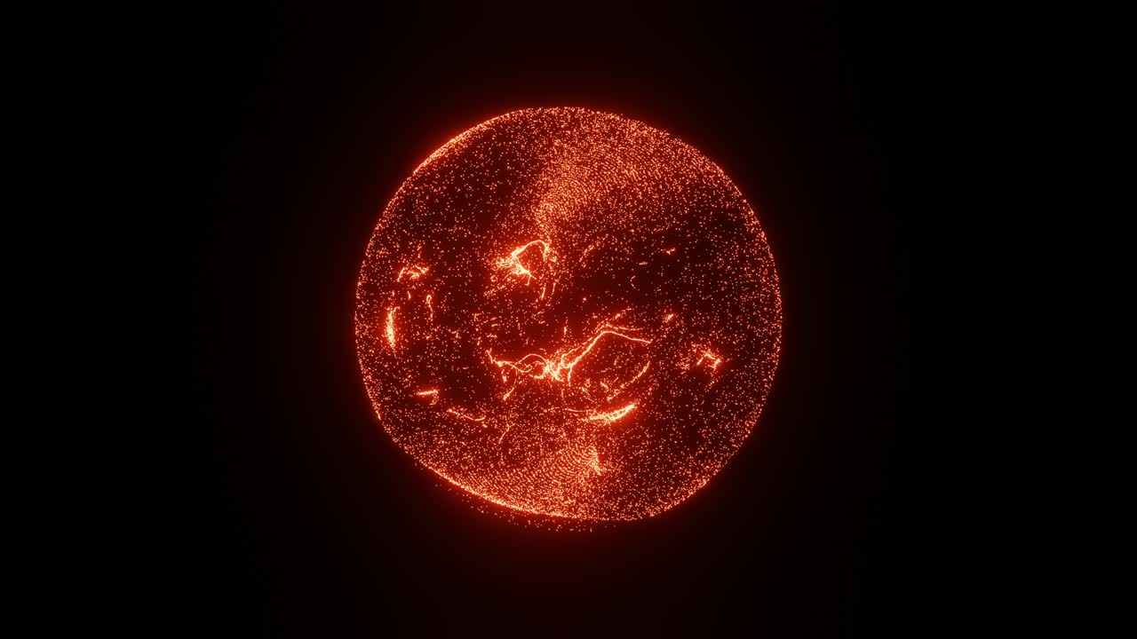 4k video de esfera de energía de partículas de fuego naranja. tecnología abstracta, ciencia, ingeniería e inteligencia artificial fondo de movimiento. renderización 3d.