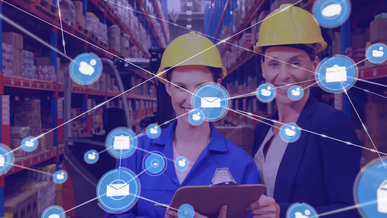 animación de una red de conexiones entre diversas mujeres que trabajan en almacenes