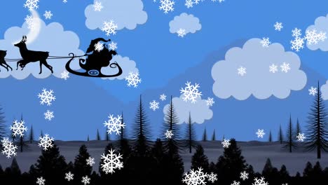 Silhouette-of-Santa-Claus-in-sleigh-against-winter-landscape