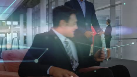 사무실에서 손을  ⁇ 는 다양한 사업가들에 대한 연결 네트워크의 활성화