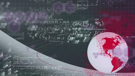 animation of scientific formulas and globe on digital screen