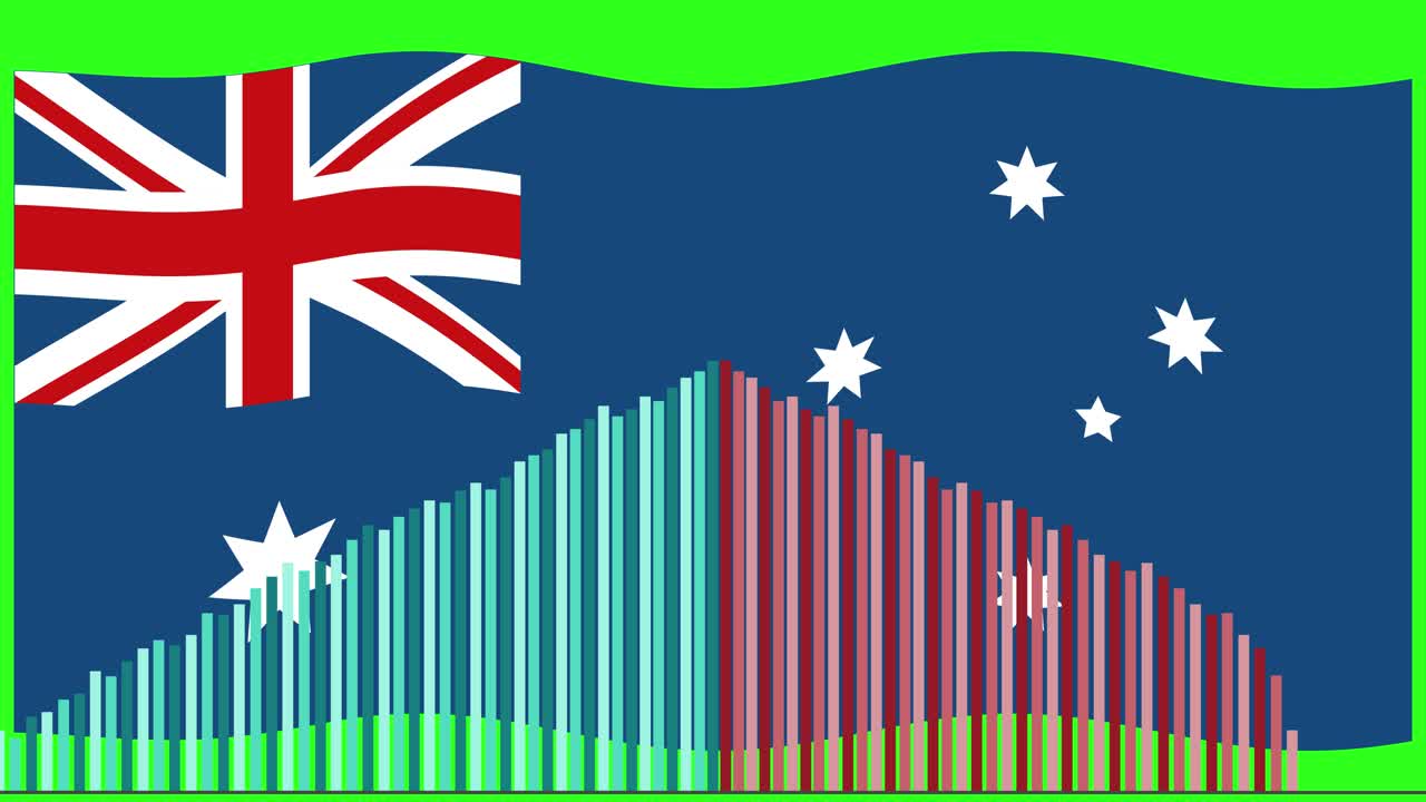 Rising bar graph animation overlays Australian flag, using bold colors and smooth left-to-right transitions