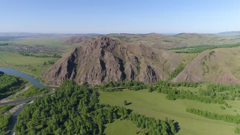 aerial view of a mountain range with a river running through it