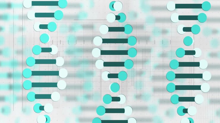 Animation of scientific data processing and dna strands spinning