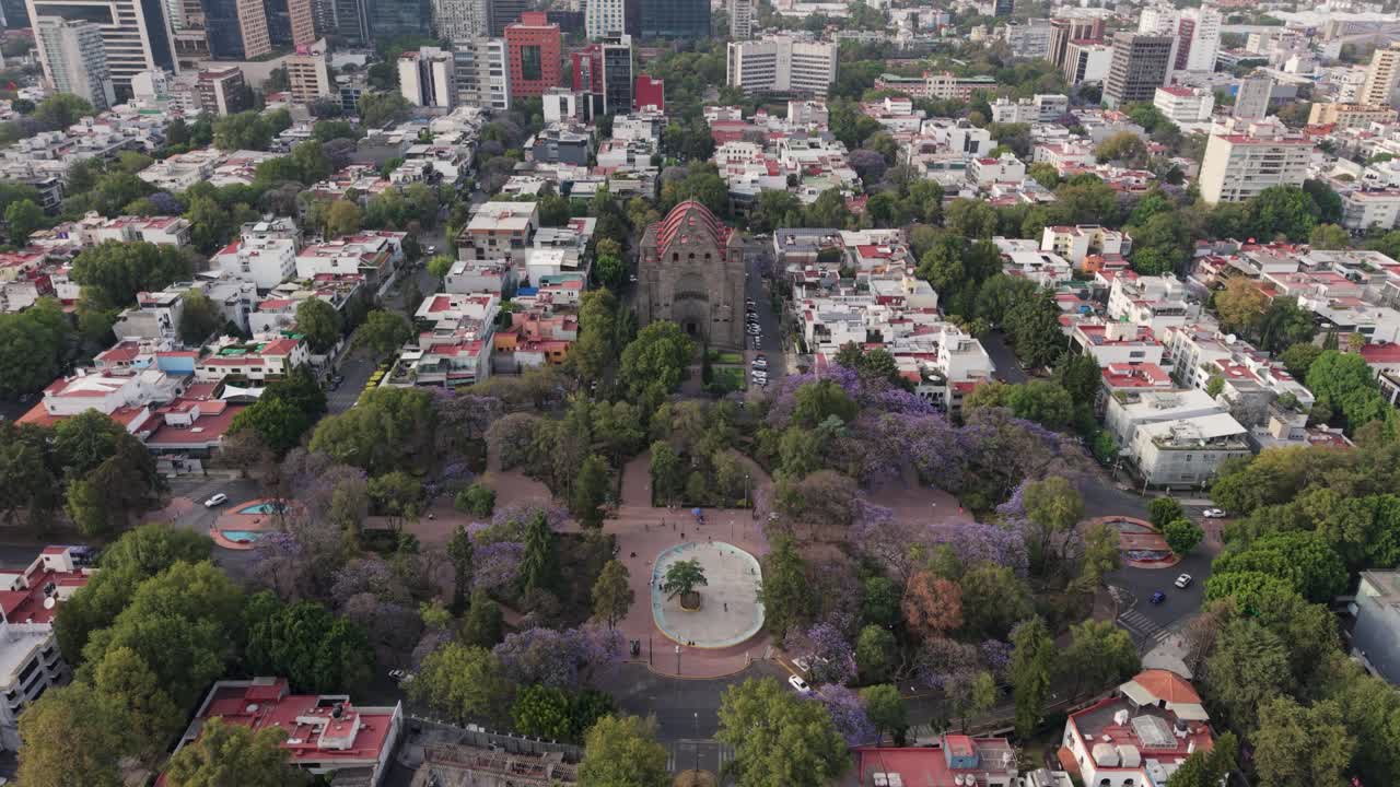 Drone view of a park and church in central Polanco, Mexico City