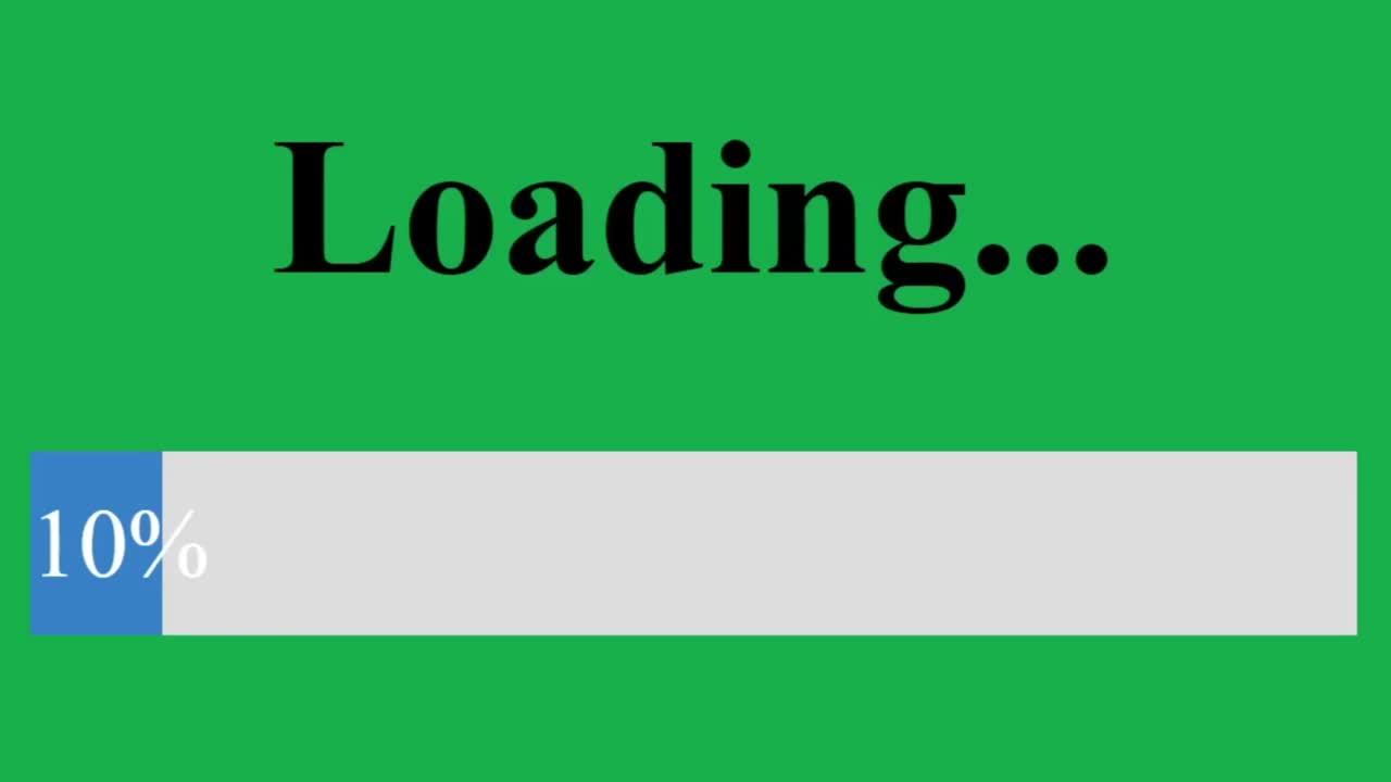 녹색 화면을 가진 로딩 진행 바 (디바이스 화면에서 웹 페이지 웹 사이트의 디지털 디스플레이) 컴퓨터 소프트웨어 모니터 로딩 프로세싱 파일, 비디오, 음악, 데이터의 관점.