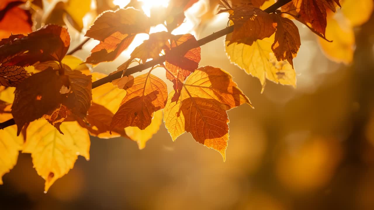 Sending gentle breeze sweeping branch swaying in autumn woods, golden leaves shifting sunlight