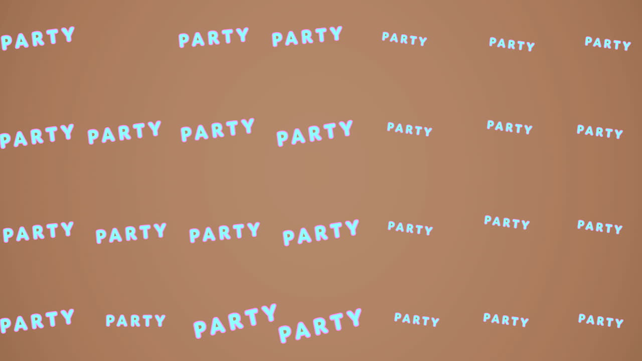 Animazione di scritte 'Party' in movimento su sfondo marrone