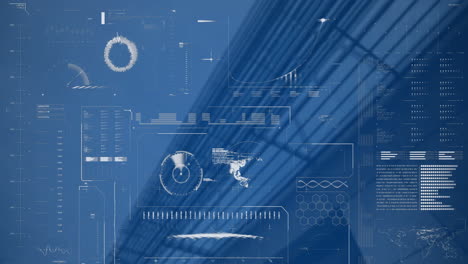 animation of financial data processing over modern building