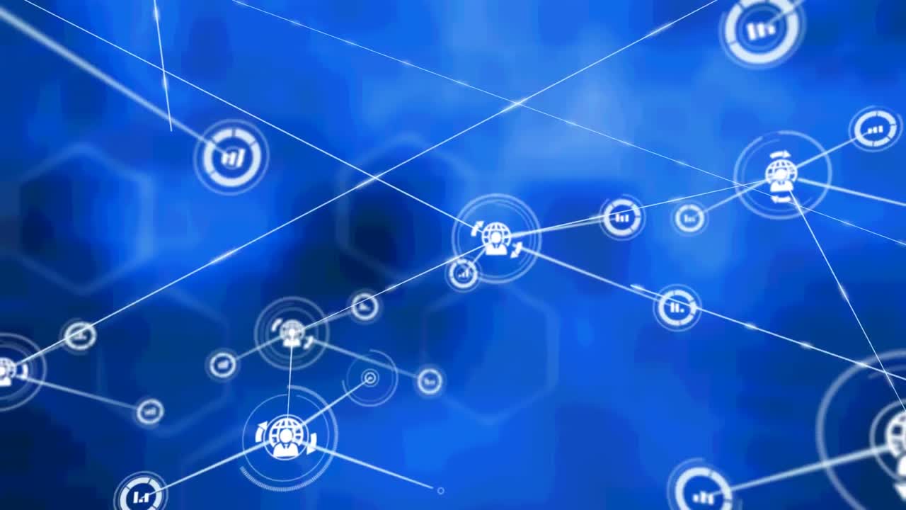 파란색 배경 위의 연결 네트워크의 애니메이션