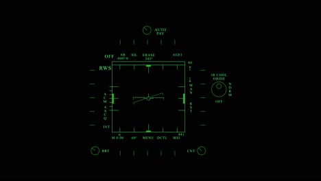 artificial horizon of airplane instruments on green monitor analogic display