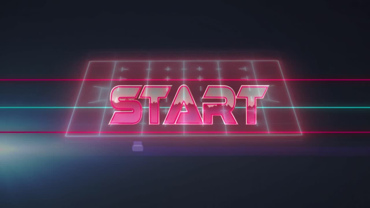 animación del texto de inicio sobre el estadio deportivo de neón