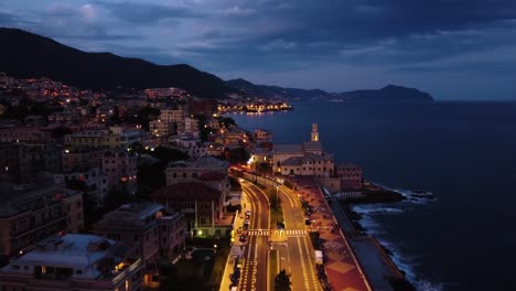 drone night shot at genova, italy.