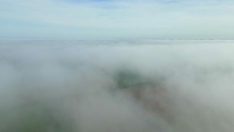 white thick clouds canopy rural landscape during foggy morning