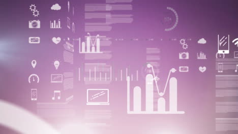 graphs and icons representing data analysis animation over purple background