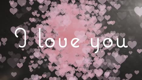 animation of i love you with pink hearts on background