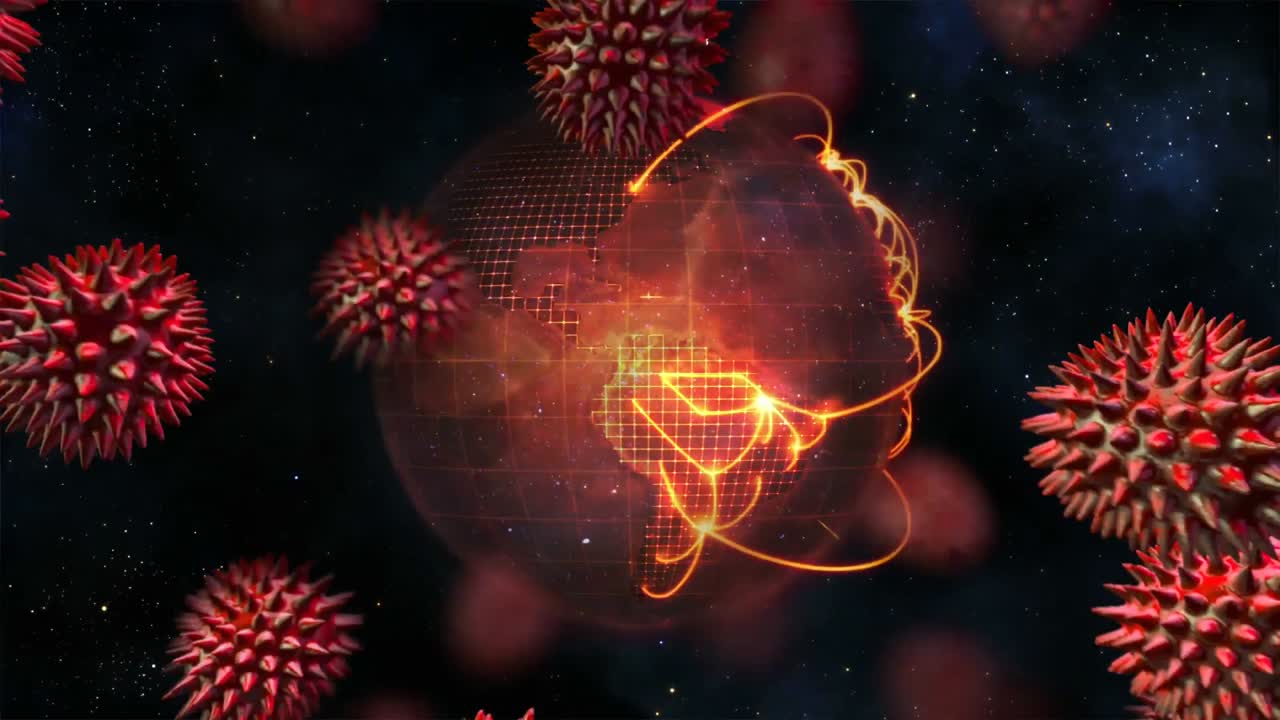 animación del virus de la corona roja que se propaga en el mundo