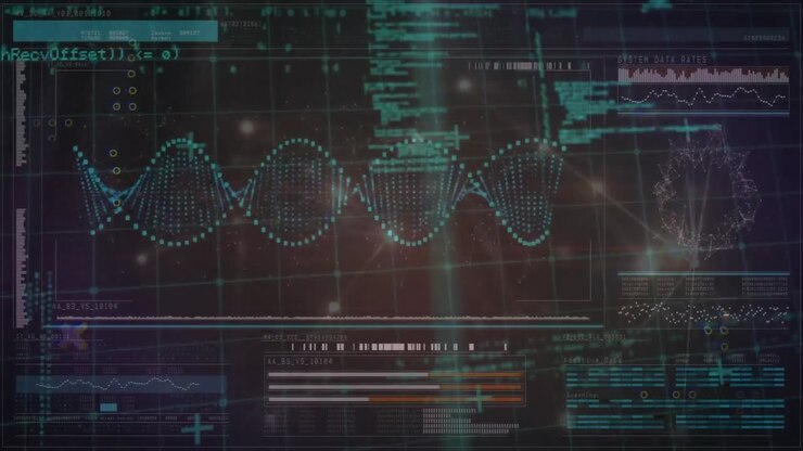 Animation of data processing over dna strand spinning