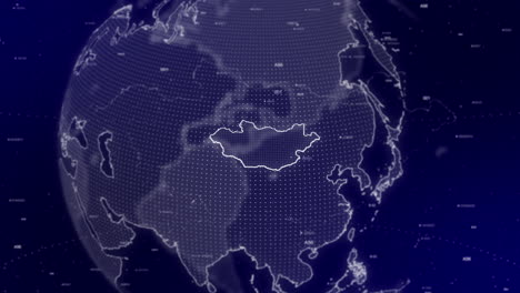 un fondo de video cinematográfico muestra un globo digital girando, haciendo zoom en el país de mongolia