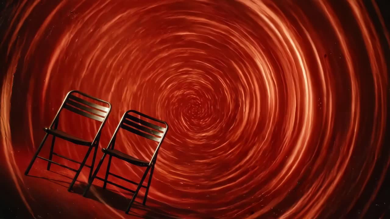 Two Empty Chairs in a Swirling Red Vortex