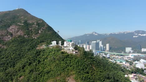 hong kong bay and skyline on a beautiful day, aerial view