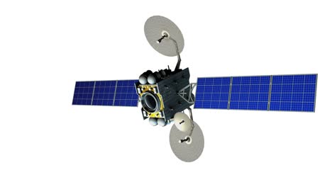 fictional artificial satellite rotates on white background, seamless loop, alpha matte included, 3d animation