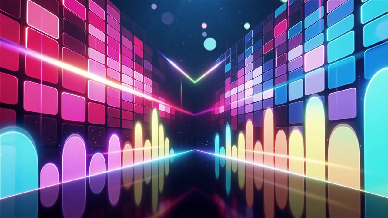 Futuristisk regnbuefarvet neon musik equalizer visualisering baggrund.