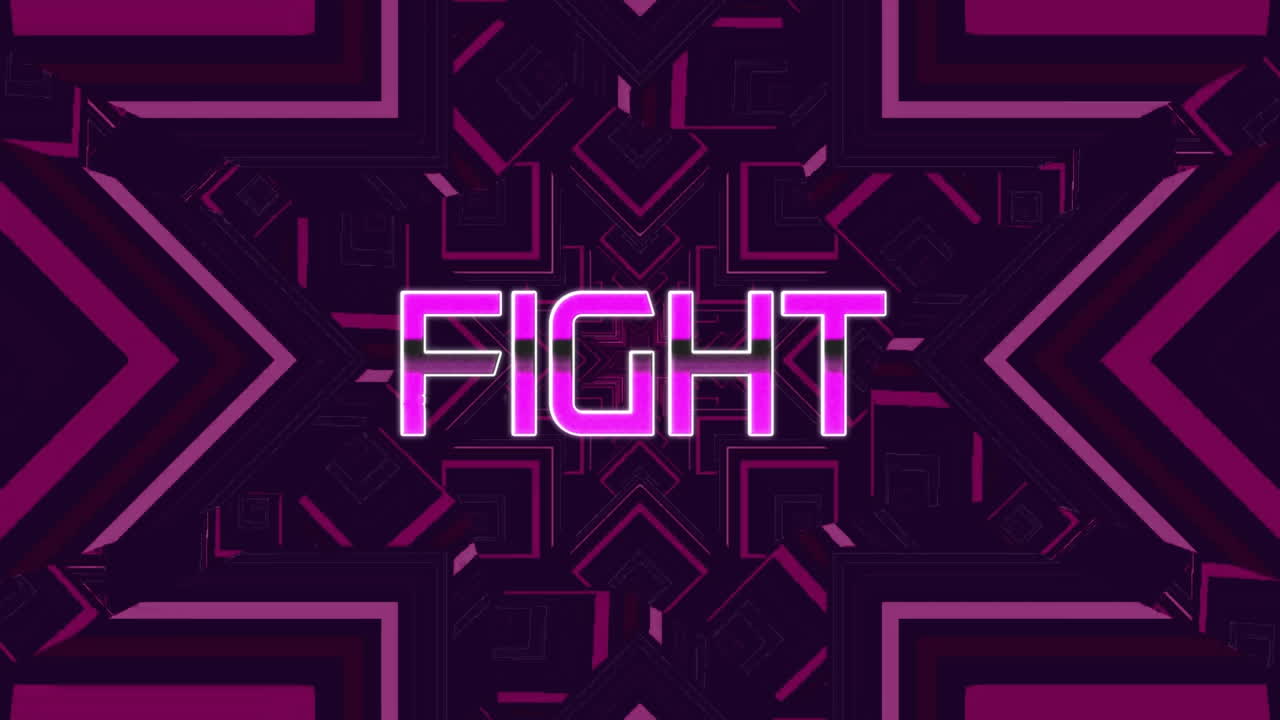 animación del texto de lucha sobre formas caleidoscópicas rosadas sobre fondo oscuro
