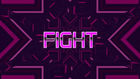 animation of fight text over pink kaleidoscopic shapes on dark background