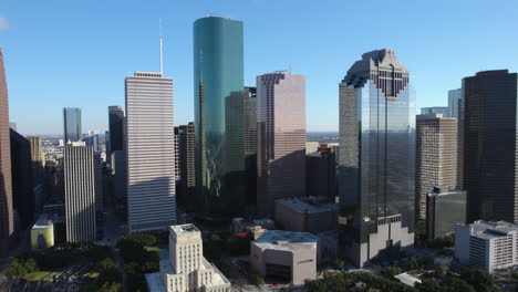 downtown houston texas usa cityscape skyline, central towers and skyscrapers, drone aerial view